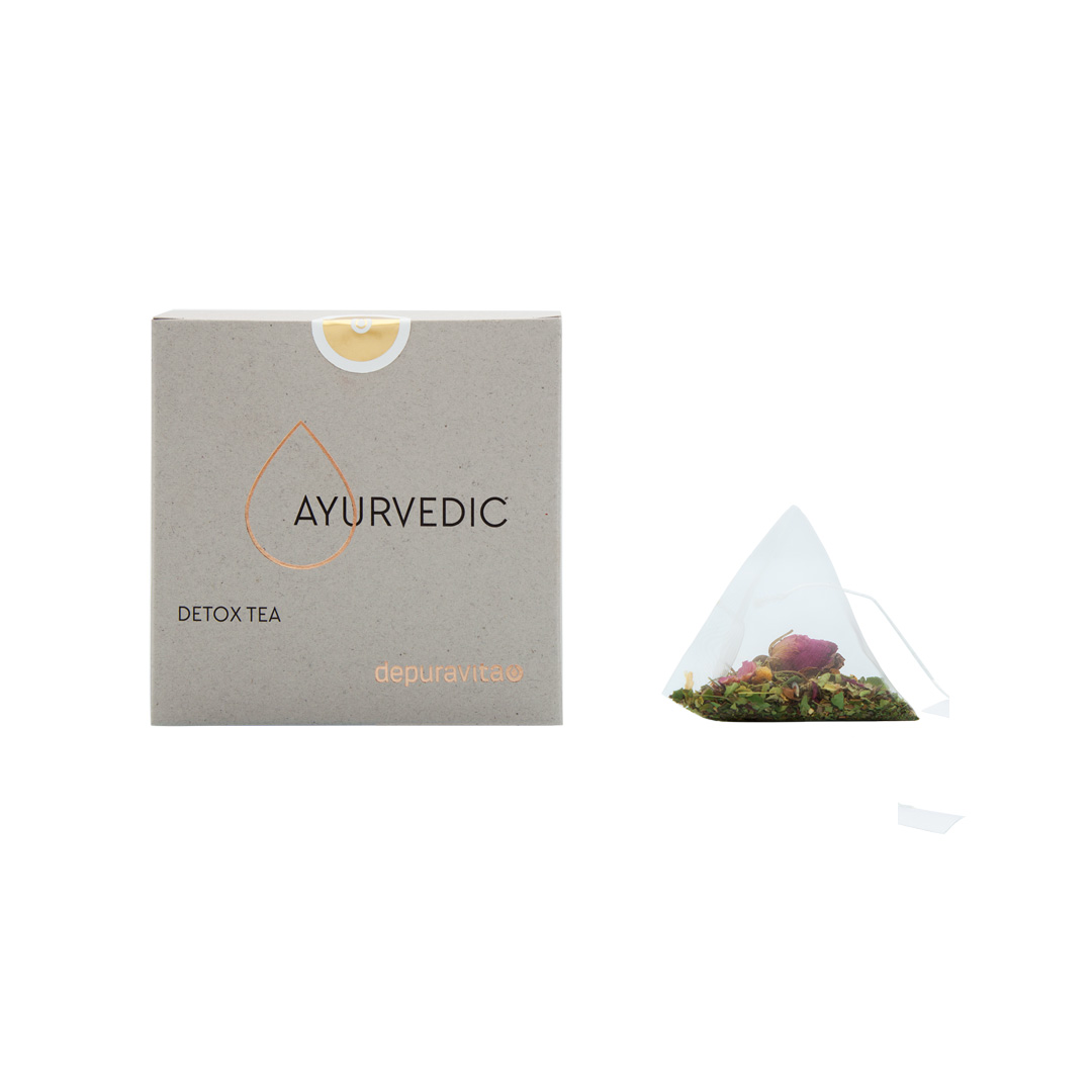 Ayurvedic Detox Tea im Beutel von Depuravita in der Verpackung